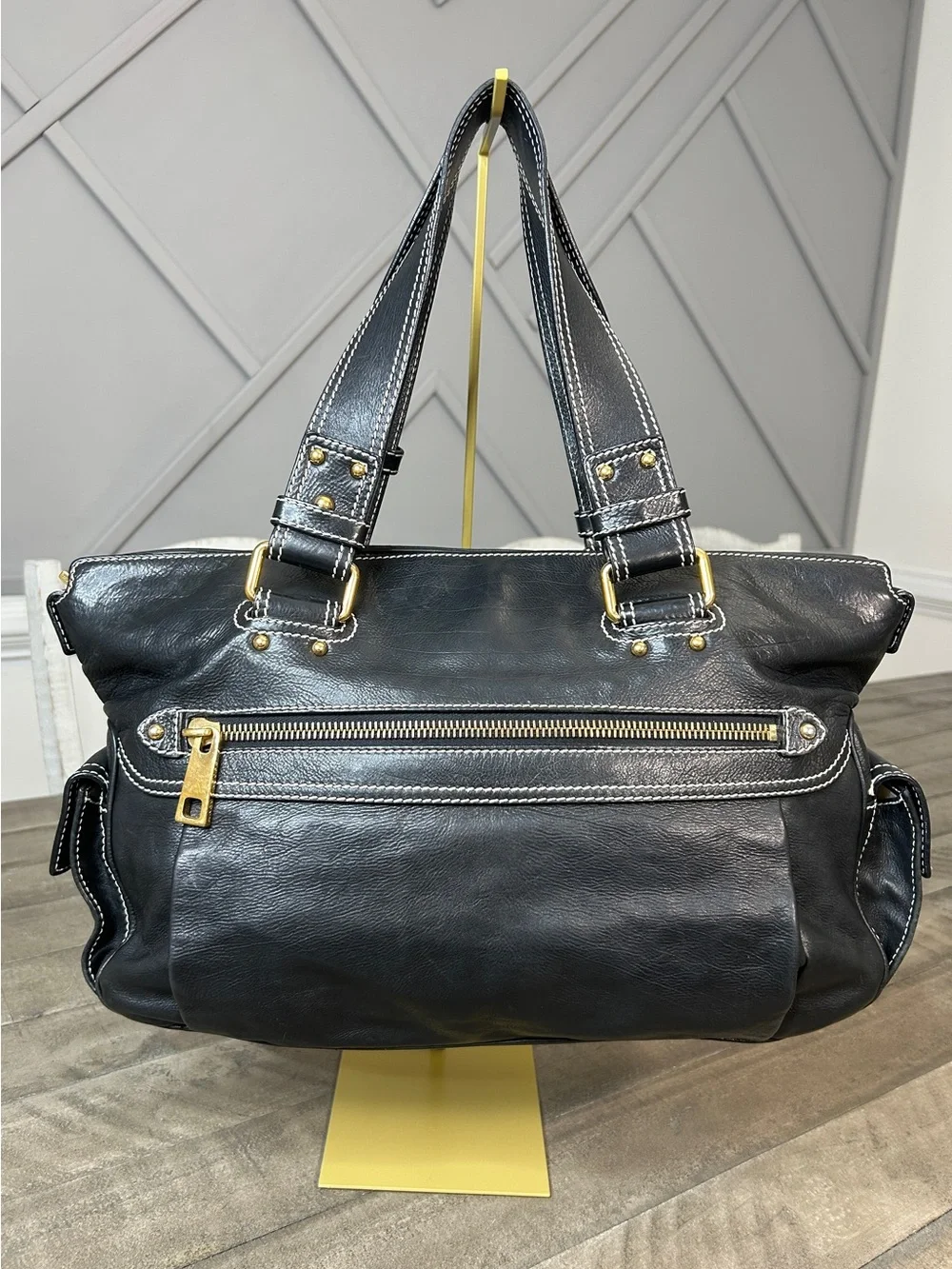 Marc Jacobs Made In Italy Vintage Black Leather Zip Pocket Hobo Shoulder Bag